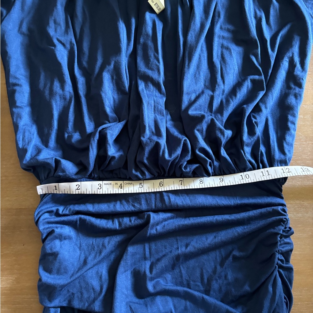 Max Studio Blue Jersey Pleated Shirred Blouson Dress, Medium NWT - Picture 7 of 9